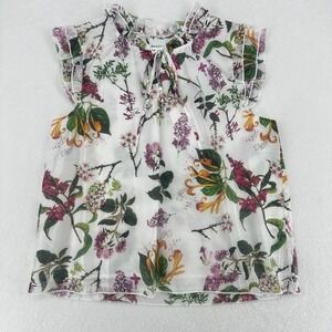 Bailey 44 Floral Ruffle Tie Neck Sleeveless Blouse M NWT